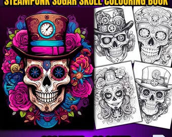 200 Steampunk Sugar Skull Coloring Pages | A4 Printable (PDF Format)