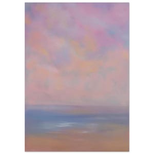 Poster artistico "Soul to Soul" Stampa di un paesaggio marino in rosa pastello, blu e oro - Dipinto astratto - Disponibili in diverse dimensioni, dal formato A4 in su