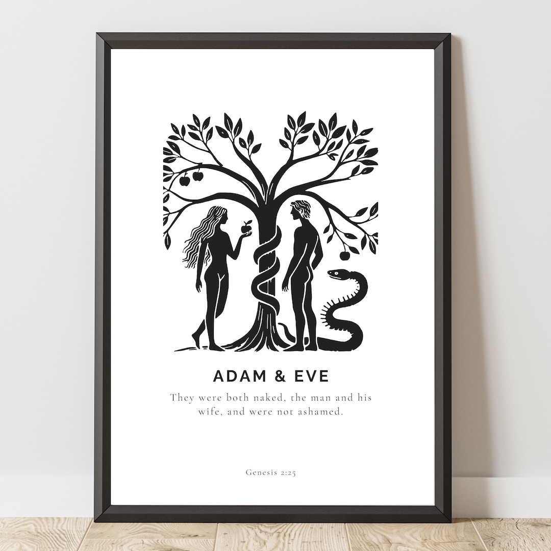 Adam & Eve Scripture Print – Minimalist Christian Wall Art in Black and ...