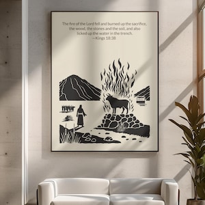 Elijah and Prophets of Baal Print: Bible-Themed Christian Wall Art (Digital Download)