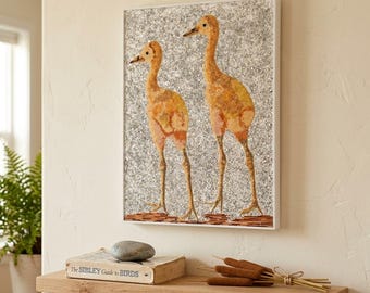 Handmade Seed Bead Sandhill Crane Art Baby Crane Bird Wall Art Beaded Wildlife Decor Unique Gift For Bird Lover Birdwatcher Home Decor