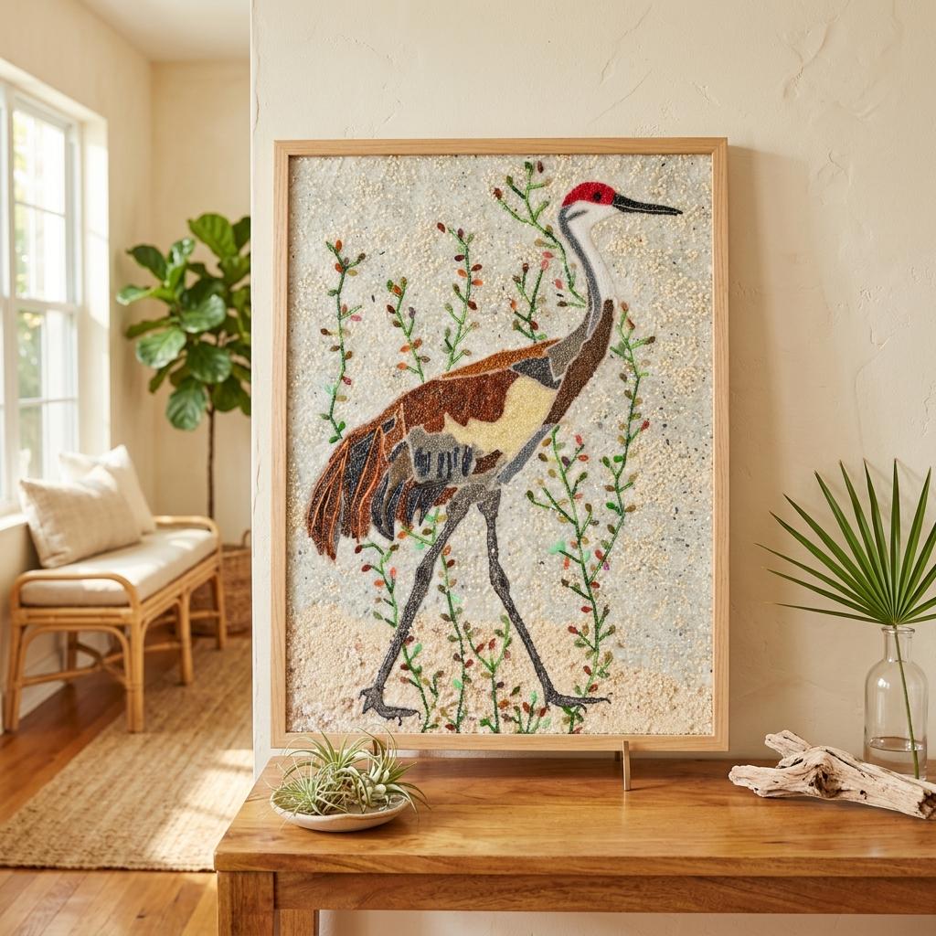 Sandhill Crane Wall Art Red Crown Portrait Glass Bead Mosaic Florida Marsh Botanical Decor Wildlife Lover Housewarming Gift Original