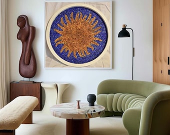 Cuadro mural de girasoles y estrellas de mar / Pintura sobre lienzo de temática costera y oceánica / Decoración moderna para casas de playa / Obra de arte marina texturizada para sala de estar y dormitorio