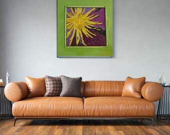 Purple Clematis Wall Art | Floral Canvas Painting | Modern Botanical Decor | Textured Flower Artwork for Living Room Bedroom Office