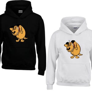 Novelty Dog Laughing Hoodie, Funny Happy Dog Mutt Cartoon Character Hooded Sweatshirt, Adult Kids Unisex Gift Top