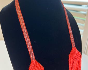 Orange Coral Beaded Necklace: Vintage Boho Multi-Strand Jewelry