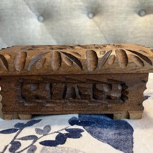 Hand Carved Wooden Box with Lid, Trinket Box, Folk Art Boho Old World