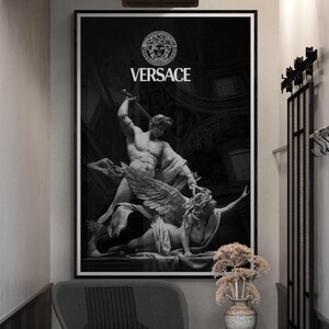 Statua di Versace - Arte murale - La mitologia greca incontra la moda / Poster di design di lusso / Stampa su tela minimalista di alta moda