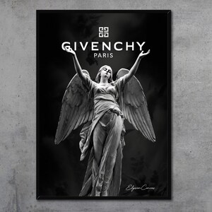 Givenchy Angel Wall Art - Poster con statua della moda parigina / Stampa su tela moderna / Poster con denaro antico / Stampa su tela del marchio di design