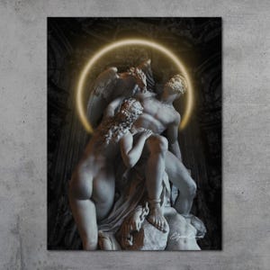 Statua di Prometeo Bond - Arte - La mitologia greca incontra la moda / Poster di design di lusso / Stampa su tela con decorazioni greche minimaliste