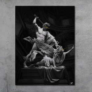 Perseus und Medusa Statue Kunst – Griechische Mythologie trifft Mode | Luxus Designer Poster | Minimal griechisches Dekor Leinwanddruck