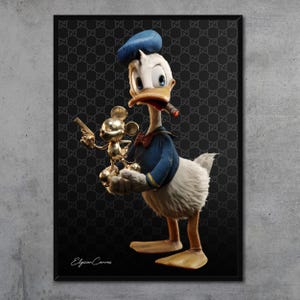 Donald Duck Gucci poster-luxe cartoon kunst print rijke eend muur decor popcultuur canvas ondernemer motivatie kunst aan de muur