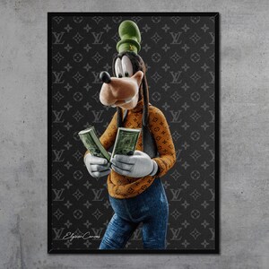 Poster di Goofy Louis Vuitton - Stampa artistica di lusso su tela, stile cartoon, cultura pop, denaro, mentalità, imprenditore, decorazione da parete, arte motivazionale miliardaria