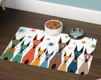 Hundmatta - Husdjursmatta, Skålmatta, Halkfri Vattentålig, Retro Quirky design, Inflyttningspresent