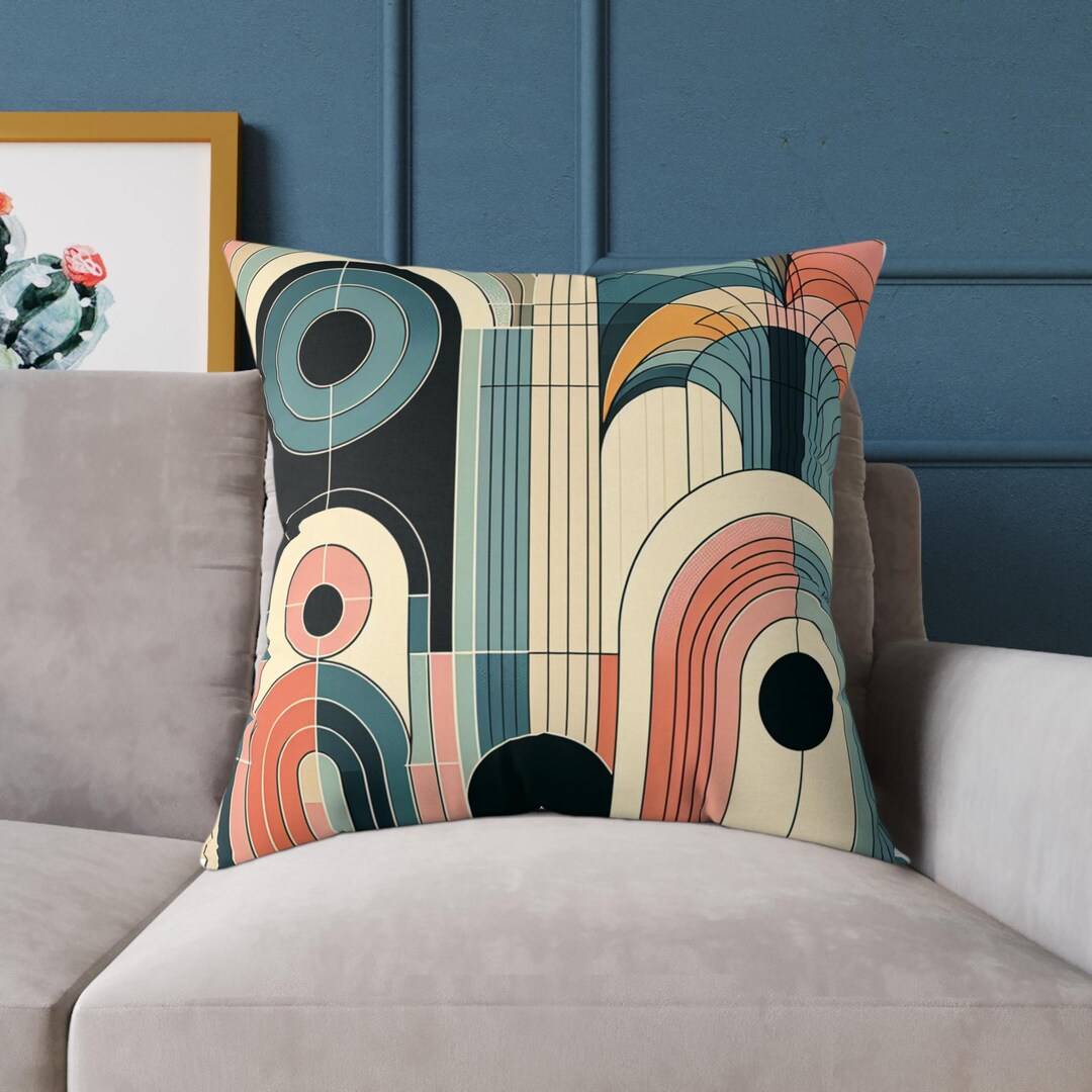 Mid-century Modern Abstract Throw Pillow, Square Decorative Cushion ...