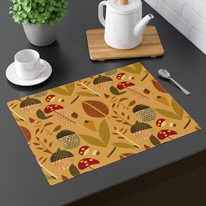 Autumn Leaves Placemat, Retro Table Setting, Modern Dining Decor, Unique Housewarming Gift, Kitchen Accessory, Vibrant Print
