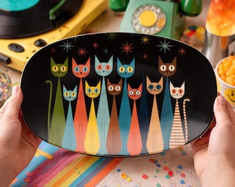 Decorative Platter, Modern Quirky Cats, Dog Mom Gift