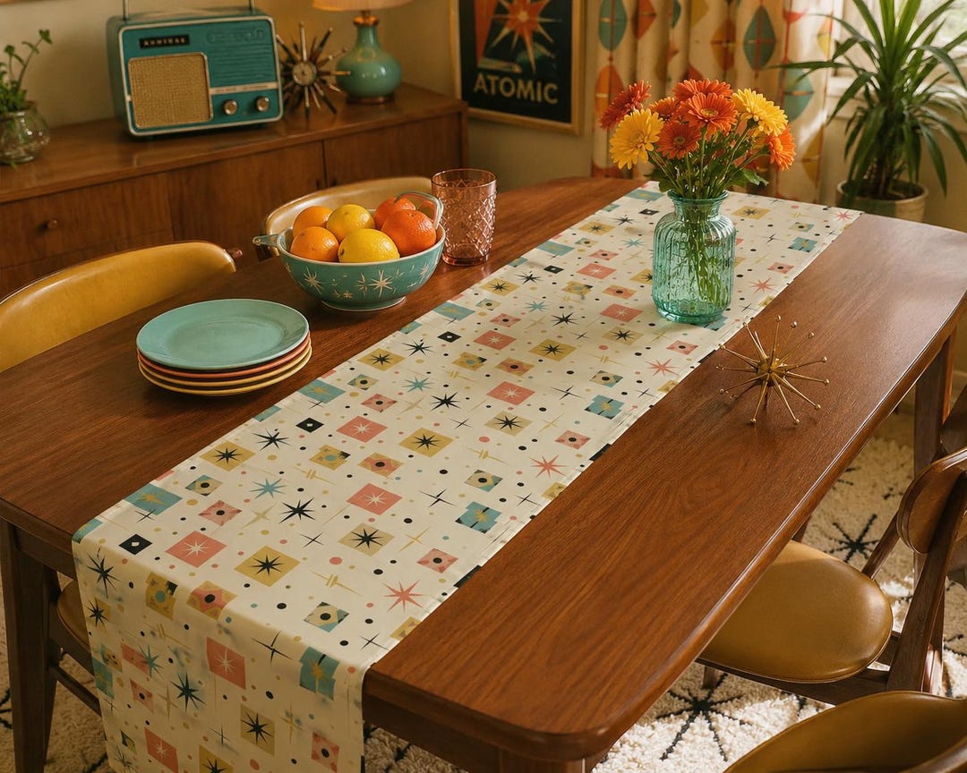 Mid Century Starburst Pattern Table Runner | Retro Atomic Dinner Decor ...