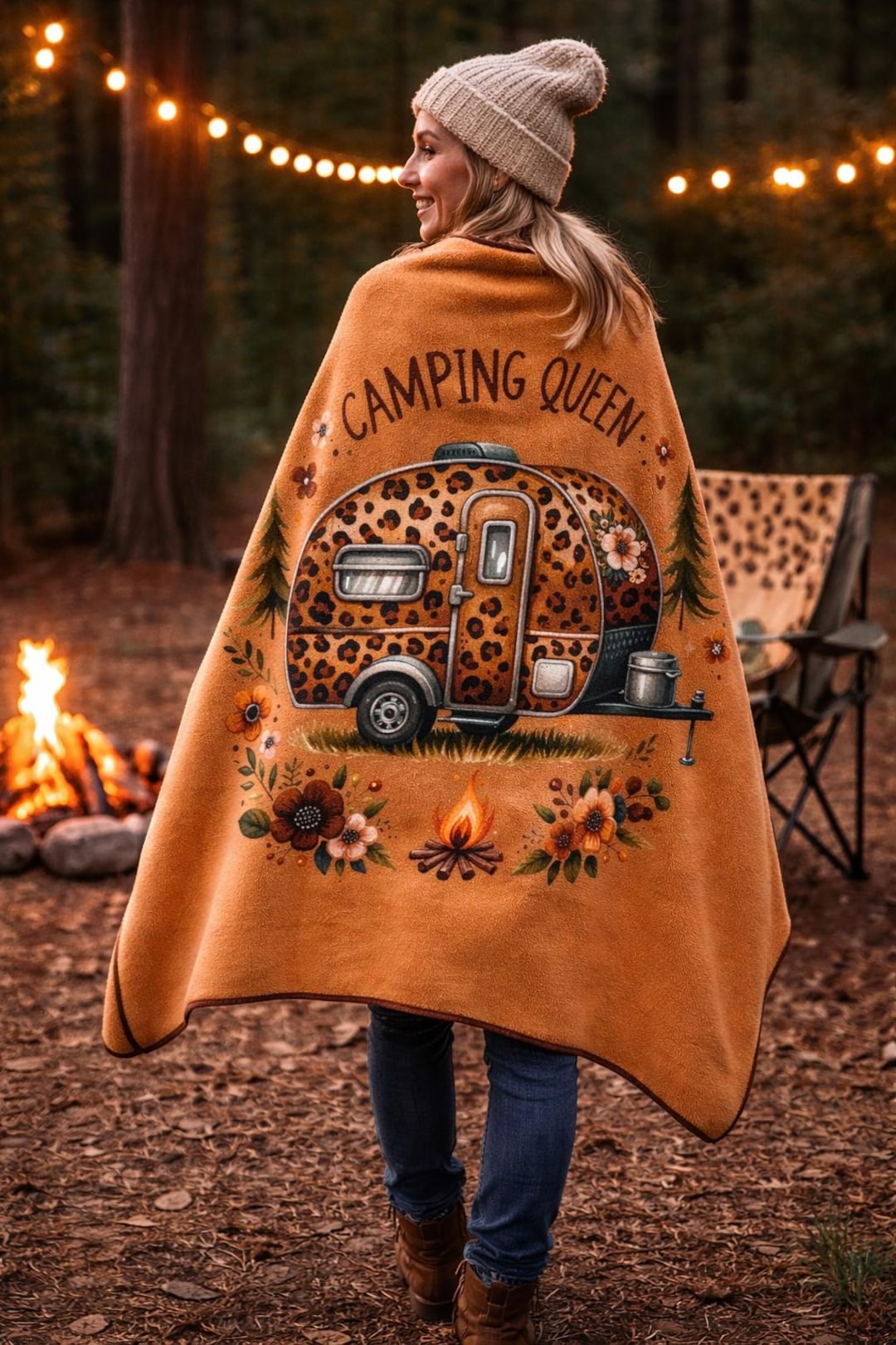 Camping Queen Camper Blanket | Leopard Camper, Floral Trailer Throw, RV ...