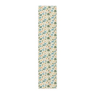 Coastal Seashell Palm Pattern Table Runner | Tropical Beach Print