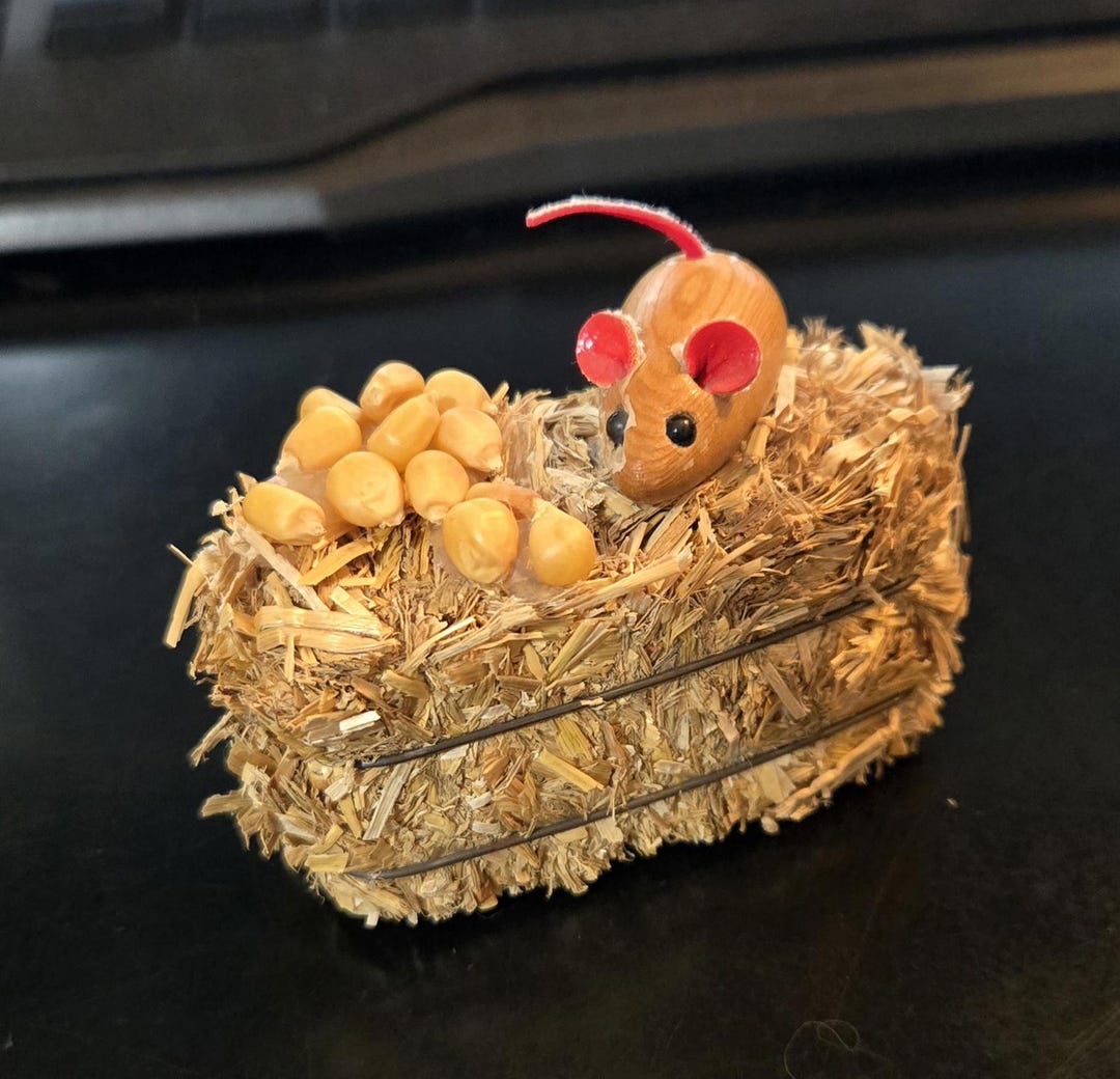 Vintage Miniature Wooden Mouse on Haybale Dollhouse Barn Farm Figurine ...