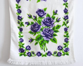 Vintage Purple Floral Bath Towel, 22x40
