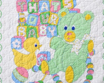 Vintage Crib Blanket, Baby Quilt, That's Our Baby, 34x43