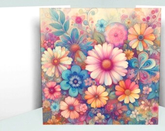 Floral Greeting Cards, Large Note Card, Invites, Birthday, Gift Card