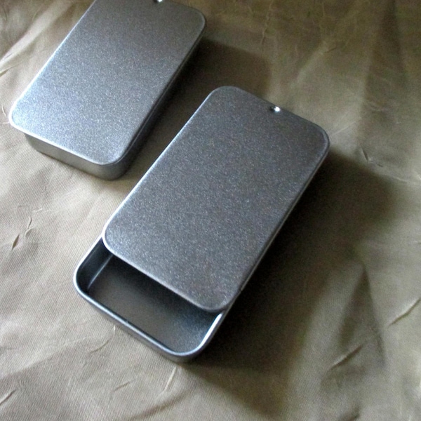 Silver Slider Tins, Slide Lid Tin Containers, multiple sizes - Craft Tin, Stash Container, Needle and Pins Storage