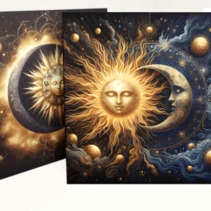 Sun and Moon- Greeting Cards, Set of 4 Designs, Bulk Pack of Cards