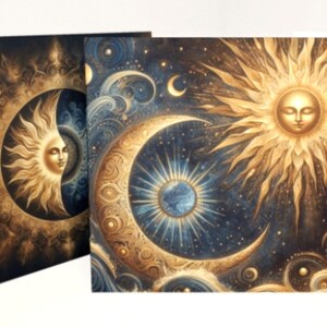 Sun and Moon- Greeting Cards, Set of 4 Designs, Bulk Pack of Cards