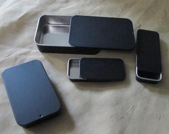 Black Slider Tins, Slide Lid Tin Containers, multiple sizes - Craft Tin, Stash Container, Black Tin