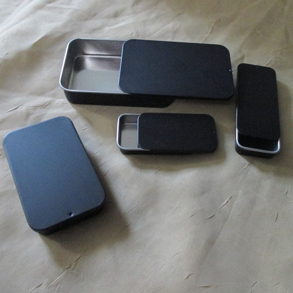 Black Slider Tins, Slide Lid Tin Containers, multiple sizes - Craft Tin, Stash Container, Black Tin