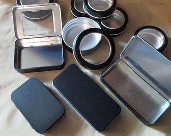 Black Tins, Tin Containers, multiple sizes - Craft Tin, Stash Container, Gift Tin, Tin Box