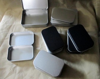 Silver and Black Hinged Tins, Hinged Lid Tin Containers, multiple sizes - Craft Tin, Stash Container, Tin Box