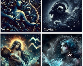 Zodiac Card Set - All Signs, Astrology Greeting Cards, Bulk Pack of Cards