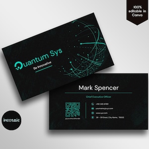 Modern Tech QR Business Card Template | Canva Business Card | Double Sided QR Code Card | Futuristic QR Business Card | Easily Customizable