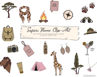 Safari Clip Art Bundle | Hand-Drawn Adventure PNGs (20 PNG)