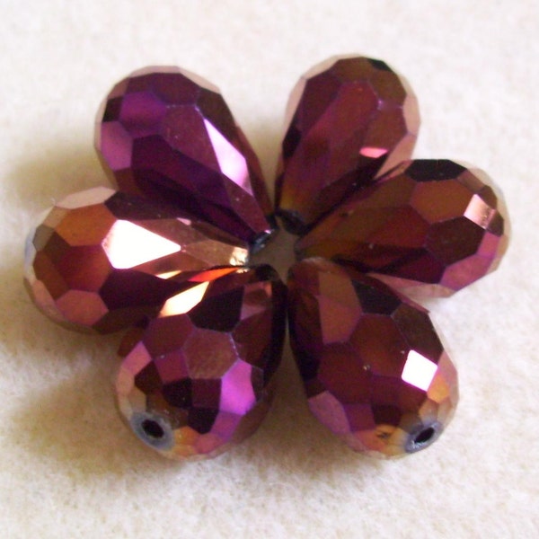 Winter Berry - Czech Glass Faceted Drop Beads - 12mm x 18mm - 6 beads