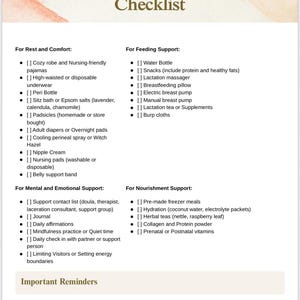 Postpartum Recovery Checklist | New Mom Healing Essentials | Printable PDF | Holistic Birth Aftercare Guide