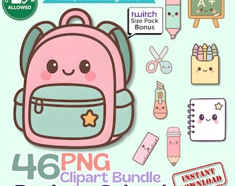 Pastel Back to School Supplies Clipart Bundle – 46 Cute PNGs for Teachers and parents - Back to school Stickers - Teaching Bundle - Twitch