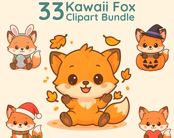 Kawaii Fox Clipart Mega Bundle – 33 Chibi Baby Foxes PNGs (2000×2000 px | 300 DPI | Transparent)