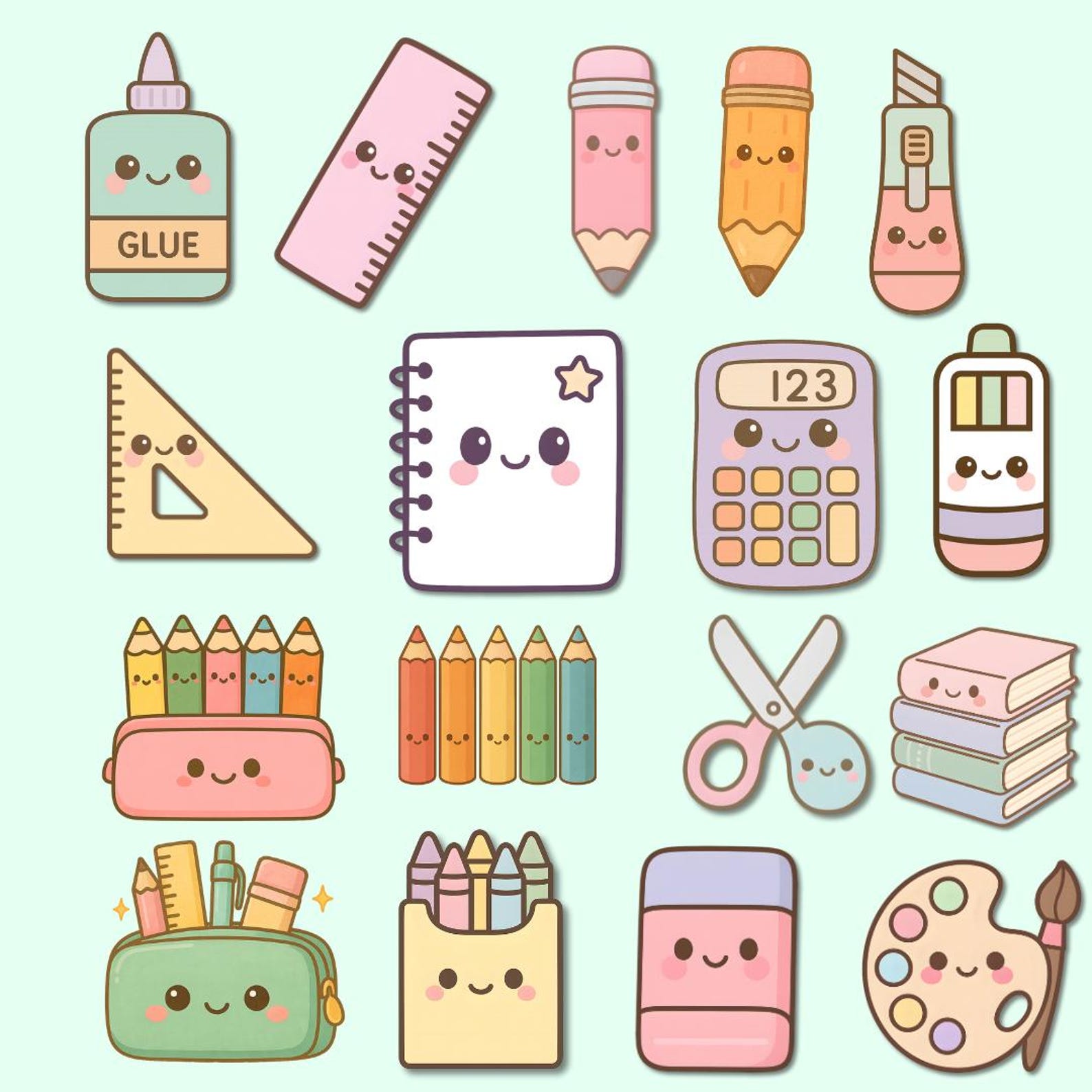 Pastel Back to School Supplies Clipart Bundle – 46 Cute Pngs for ...