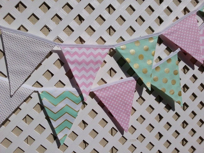 Pink Mint Banner Mint Green Gold Banner FABRIC Nursery Banner Metallic Gold Pink Mint Banner Pink Gold Shower Banner Photography Prop Banner
