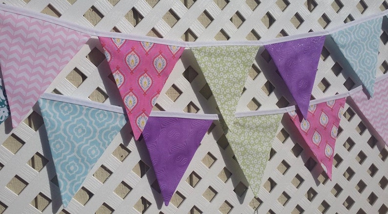 First Birthday Teal Fabric Flags Big Girl Turquoise Lime Shower Purple Garland Lavender Nursery Decor Photo Prop Hot Pink