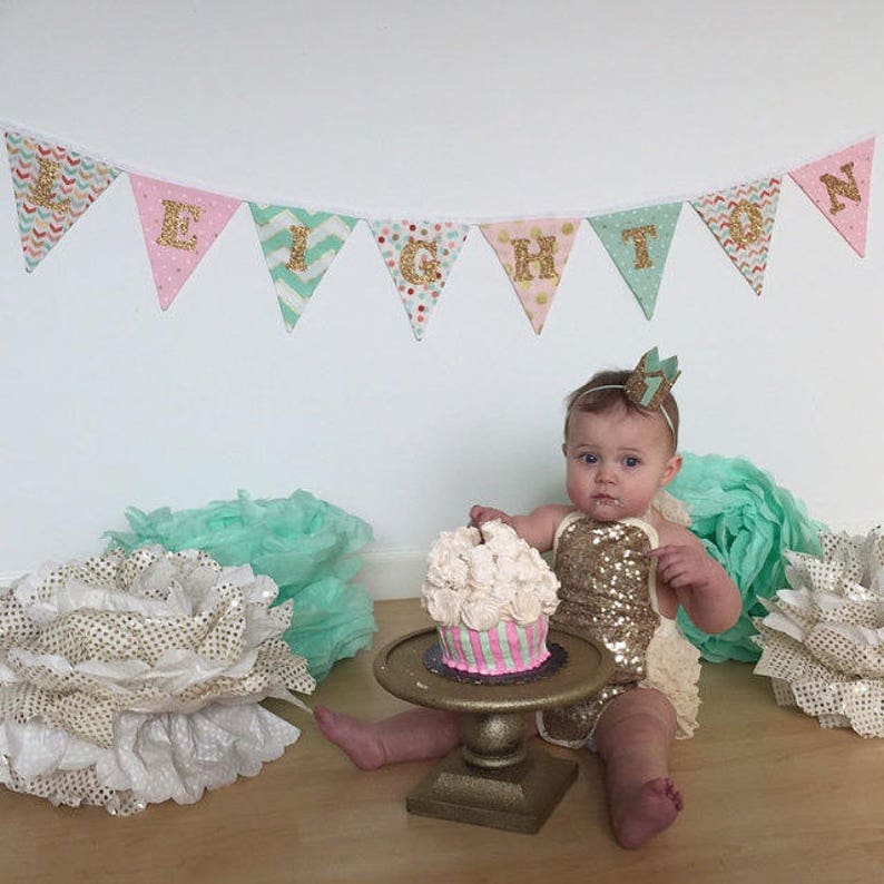 Pink Mint Banner Mint Green Gold Banner FABRIC Nursery Banner Metallic Gold Pink Mint Banner Pink Gold Shower Banner Photography Prop Banner
