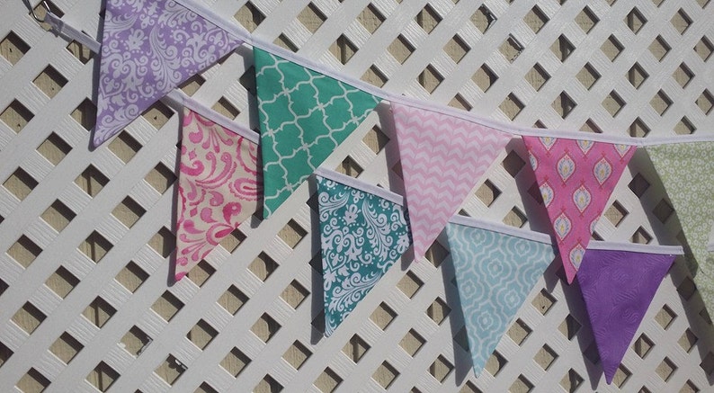 First Birthday Teal Fabric Flags Big Girl Turquoise Lime Shower Purple Garland Lavender Nursery Decor Photo Prop Hot Pink