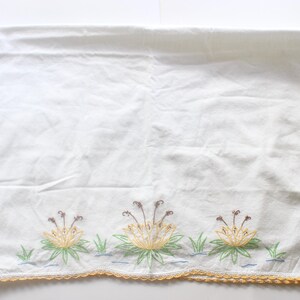 Vintage Embroidered Pillowcase King Size Yellow With Scalloped Edges Lilys Floral Flowers Shabby Chic Home Decor Cottagecore Grandmacore