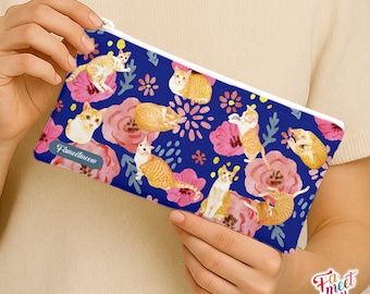 Fameetmeow - Japanese - Pencil Case - Tenjin - Makeup Cosmetic Bag - Zip Up Bag - Cat lover gift - Handmade