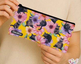 Fameetmeow - Japanese - Pencil Case - Cosmos Gloria - Makeup Cosmetic Bag - Zip Up Bag - Cat lover gift - Handmade